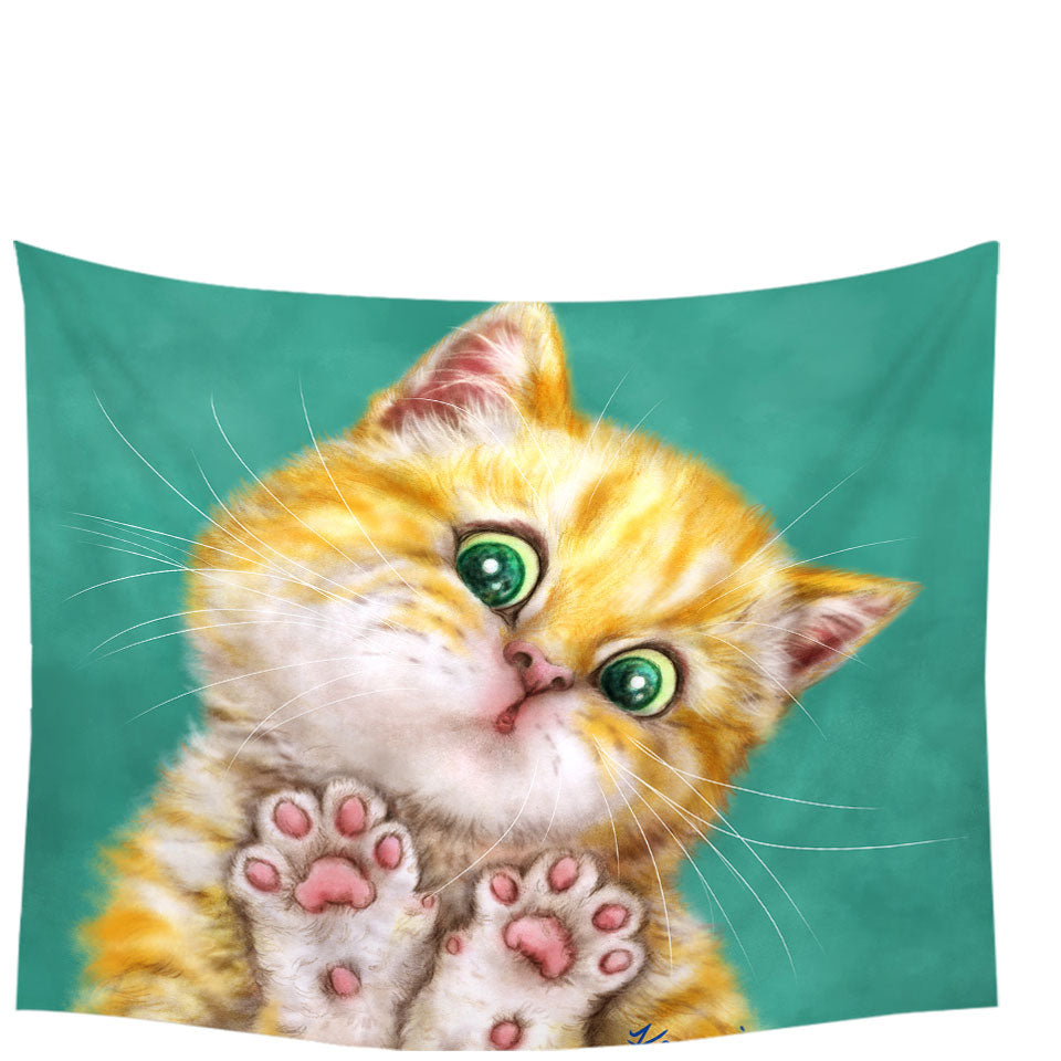 Art Painting Cats Cute Ginger Kitten Tapestry