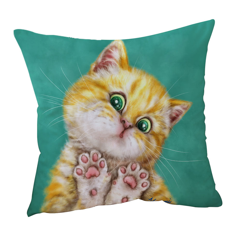 Art Painting Cats Cute Ginger Kitten Throw Pillow