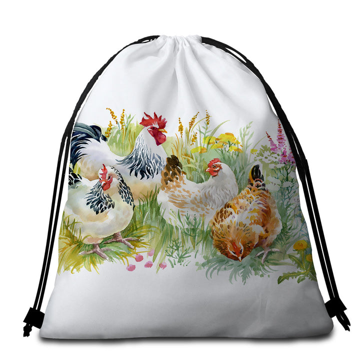 Art Painting Chickens Beach Bags and Towels