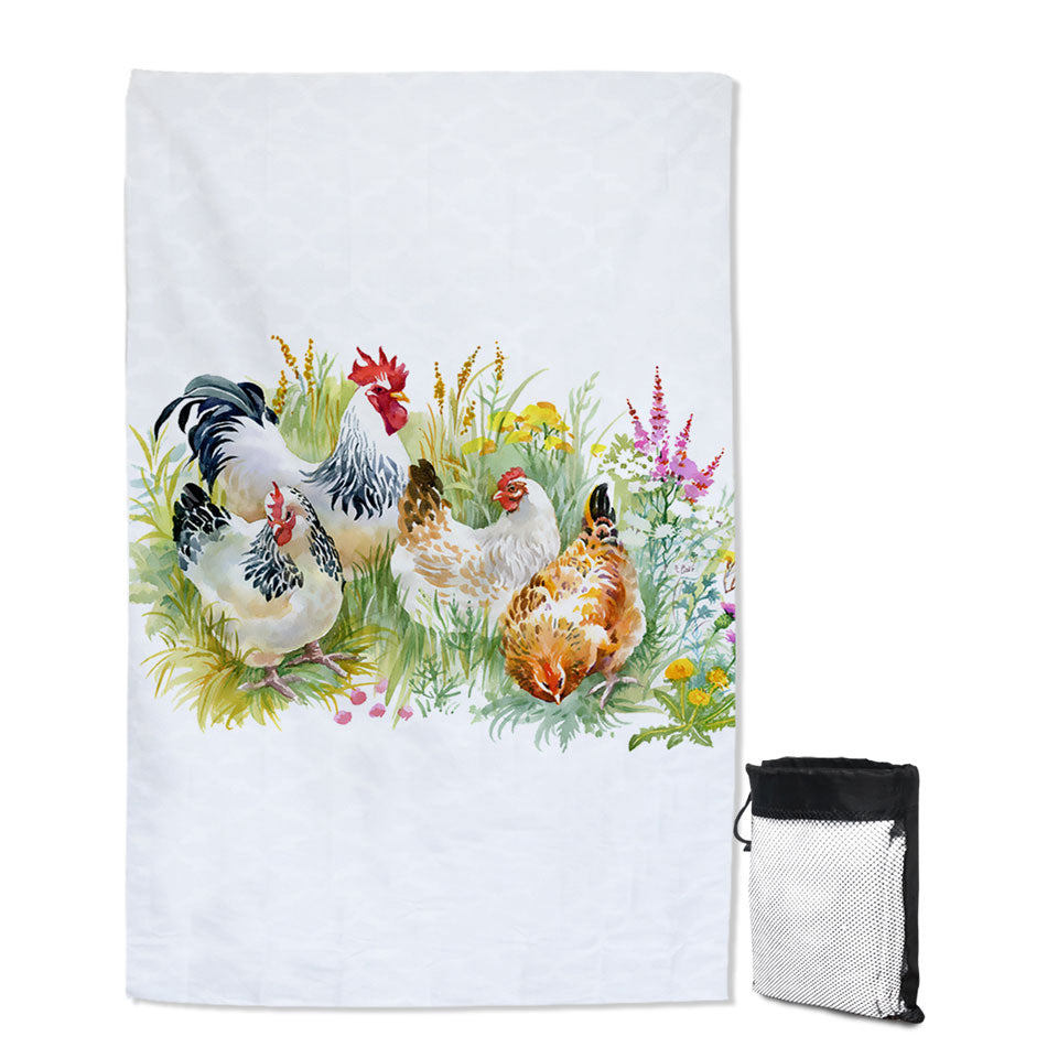 Art Painting Chickens Beach Towels