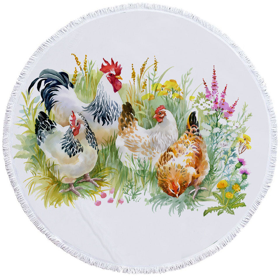 Art Painting Chickens Cool Beach Towels