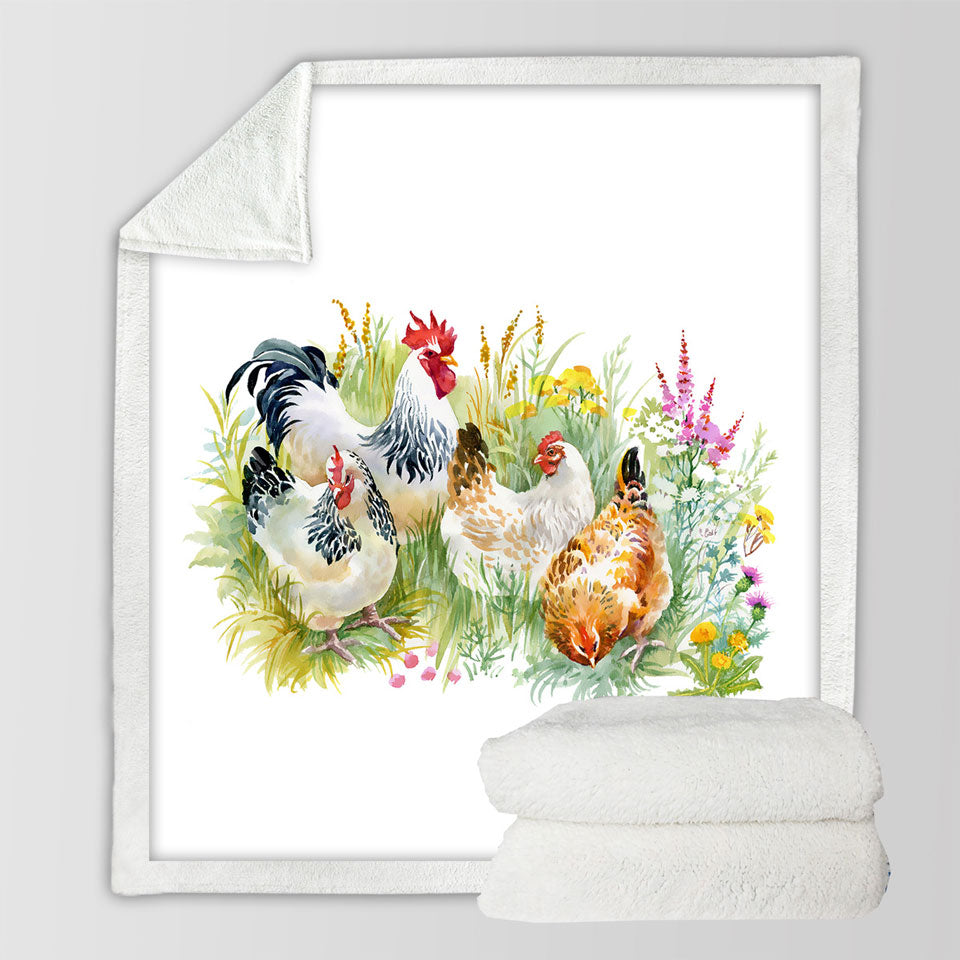 Art Painting Chickens Couch Throws