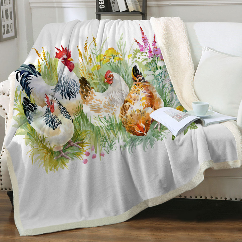 Art Painting Chickens Fleece Blankets