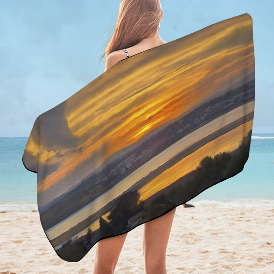 Art Painting Corfu Sunset Microfibre Beach Towels