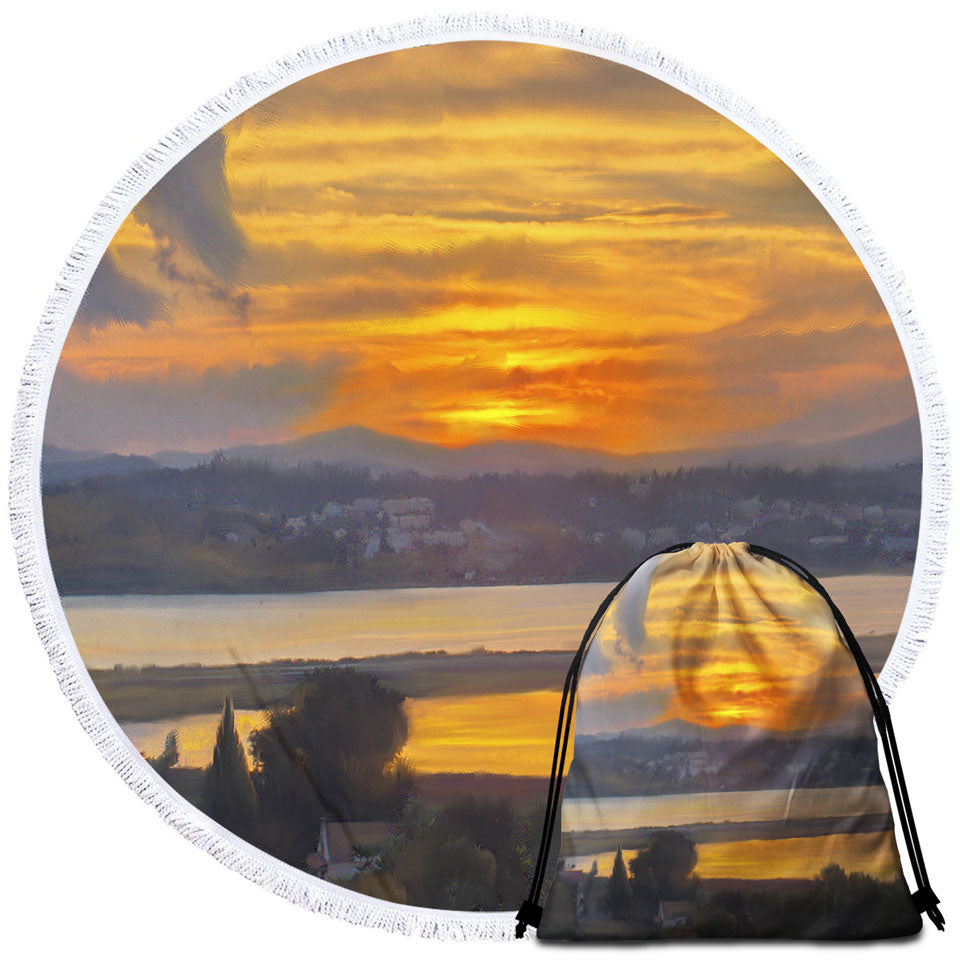 Art Painting Corfu Sunset Unique Beach Towels