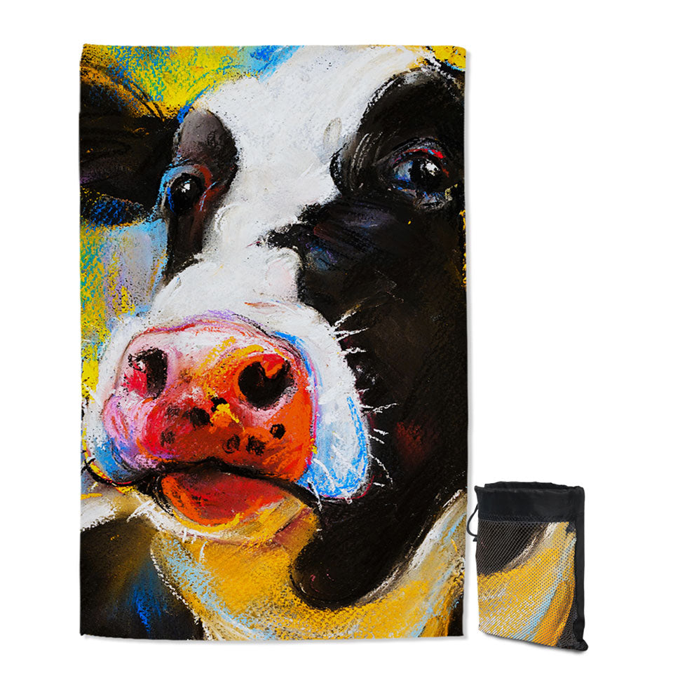 Art Painting Cow Packable Beach Towel