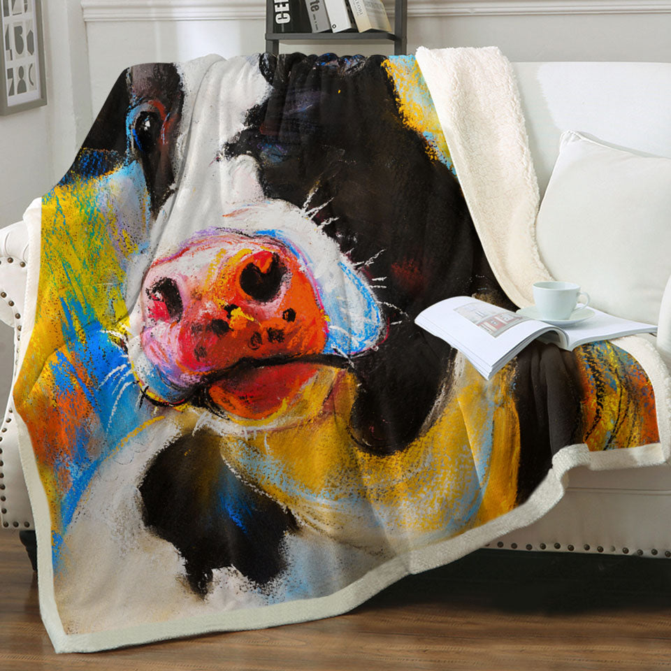Art Painting Cow Throw Blanket with Animals