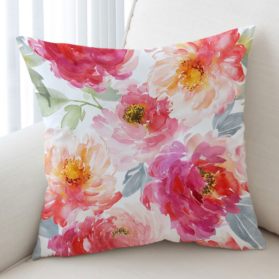 Art Painting Cushion Covers Peach Red Flowers