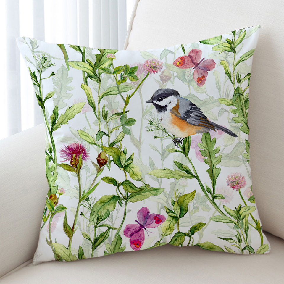 Art Painting Cushions Bird and Butterflies with Flowers