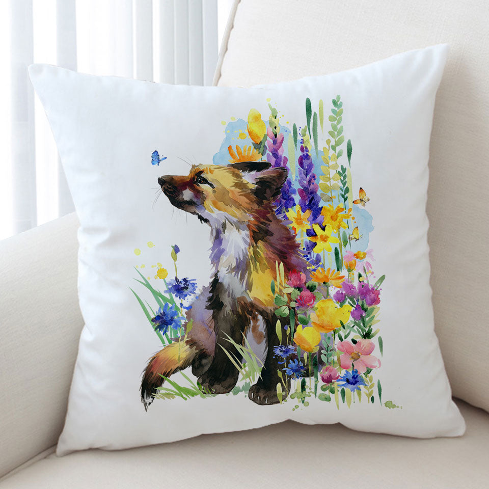 Art Painting Cushions Flowers and Cute Fox