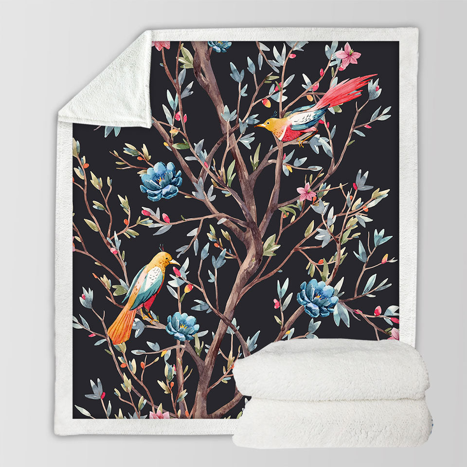 Art Painting Decorative Blankets Flowering Bird Tree