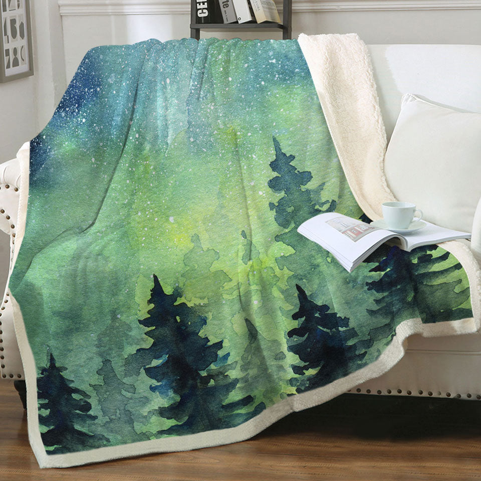 Art Painting Decorative Blankets of Green Night Pine Forest