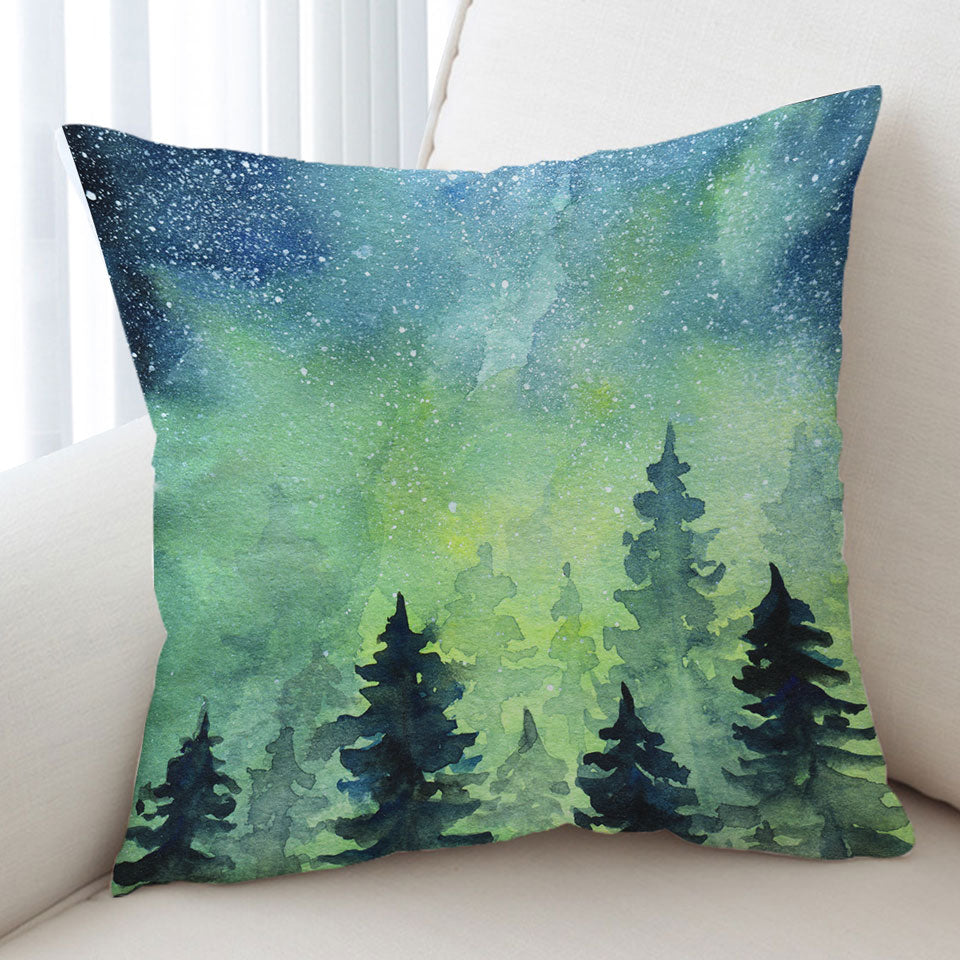 Art Painting Decorative Pillows of Green Night Pine Forest