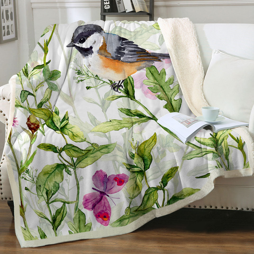 Art Painting Decorative Throws Bird and Butterflies with Flowers
