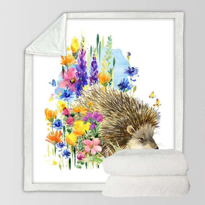 Art Painting Decorative Throws Flowers and Cute Hedgehog