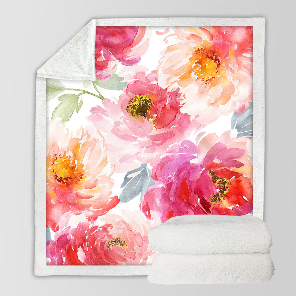 Art Painting Decorative Throws Peach Red Flowers