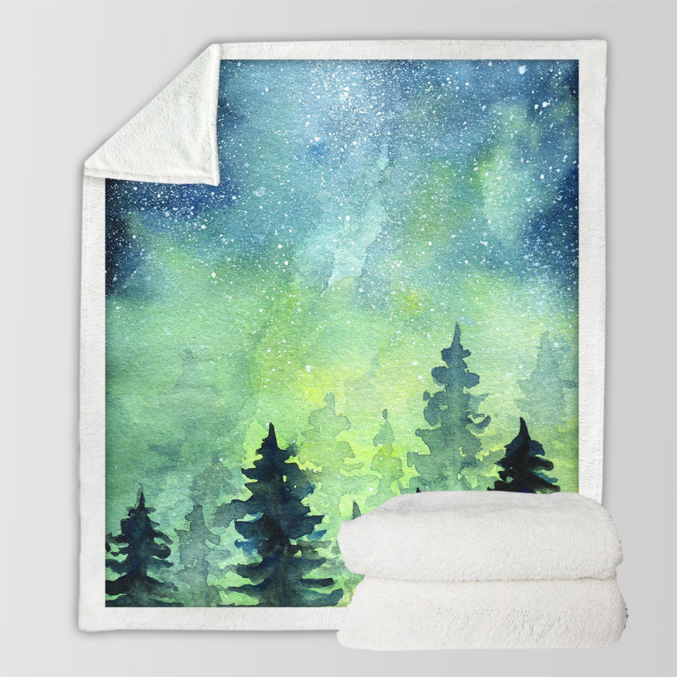 Art Painting Decorative Throws of Green Night Pine Forest