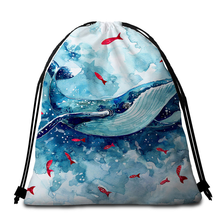 Art Painting Fish and Whale Beach Towel Bags