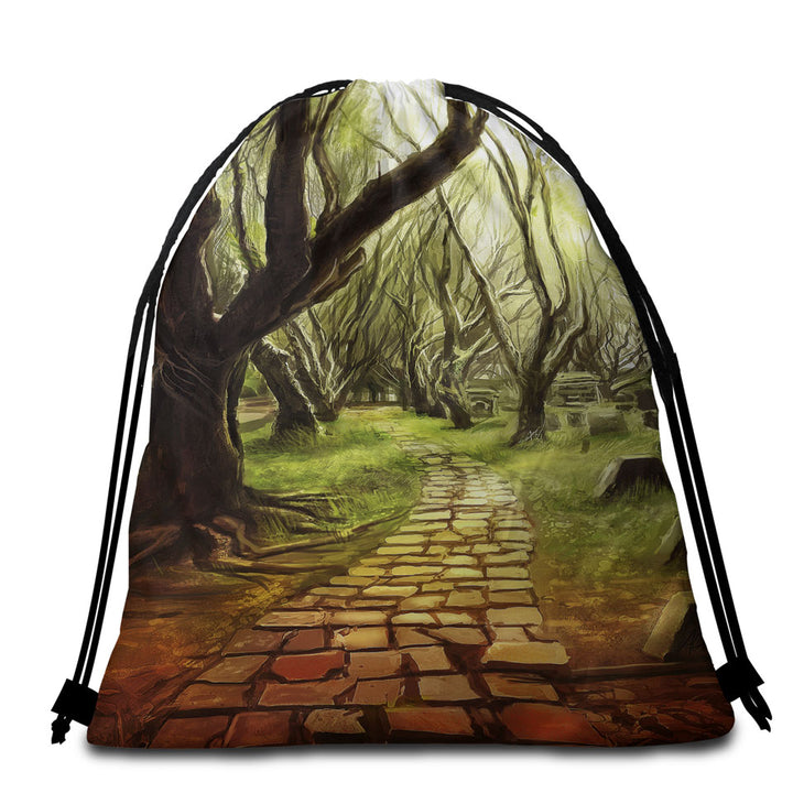 Art Painting Forest Beach Towels and Bags Set Scary Path