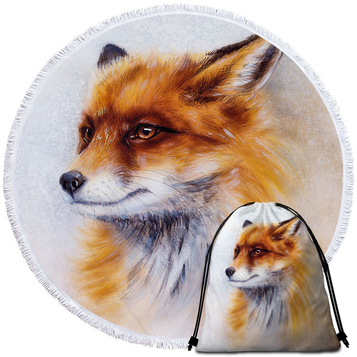 Art Painting Fox Circle Beach Towel