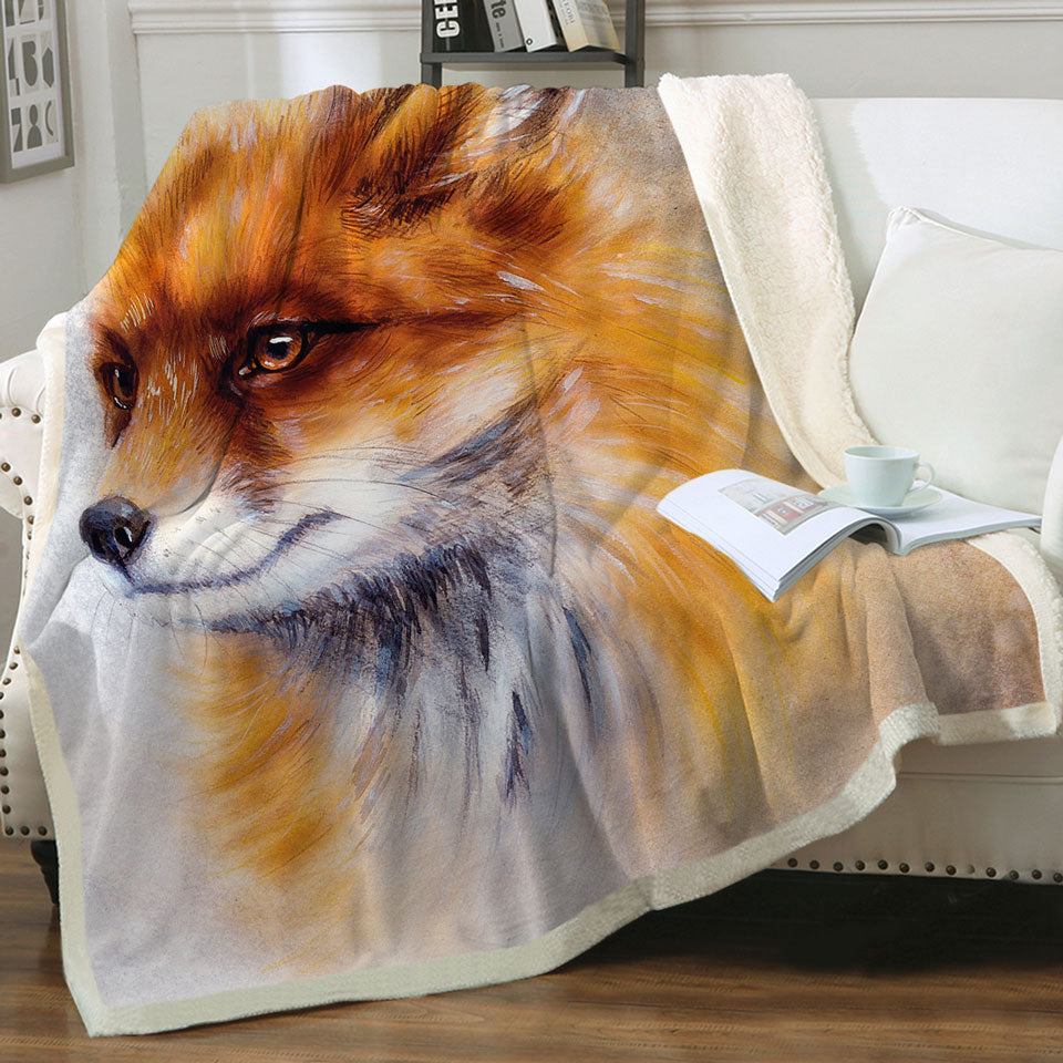 Art Painting Fox Sherpa Blanket