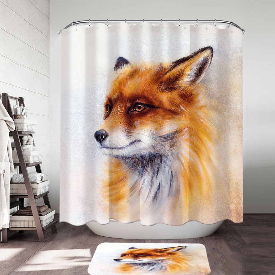 Art Painting Fox Shower Curtain and Bathroom Rug