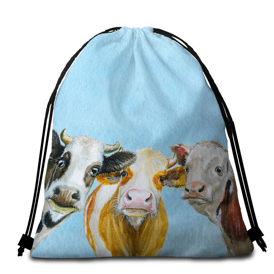 Art Painting Friendly Cows Beach Towel Bags