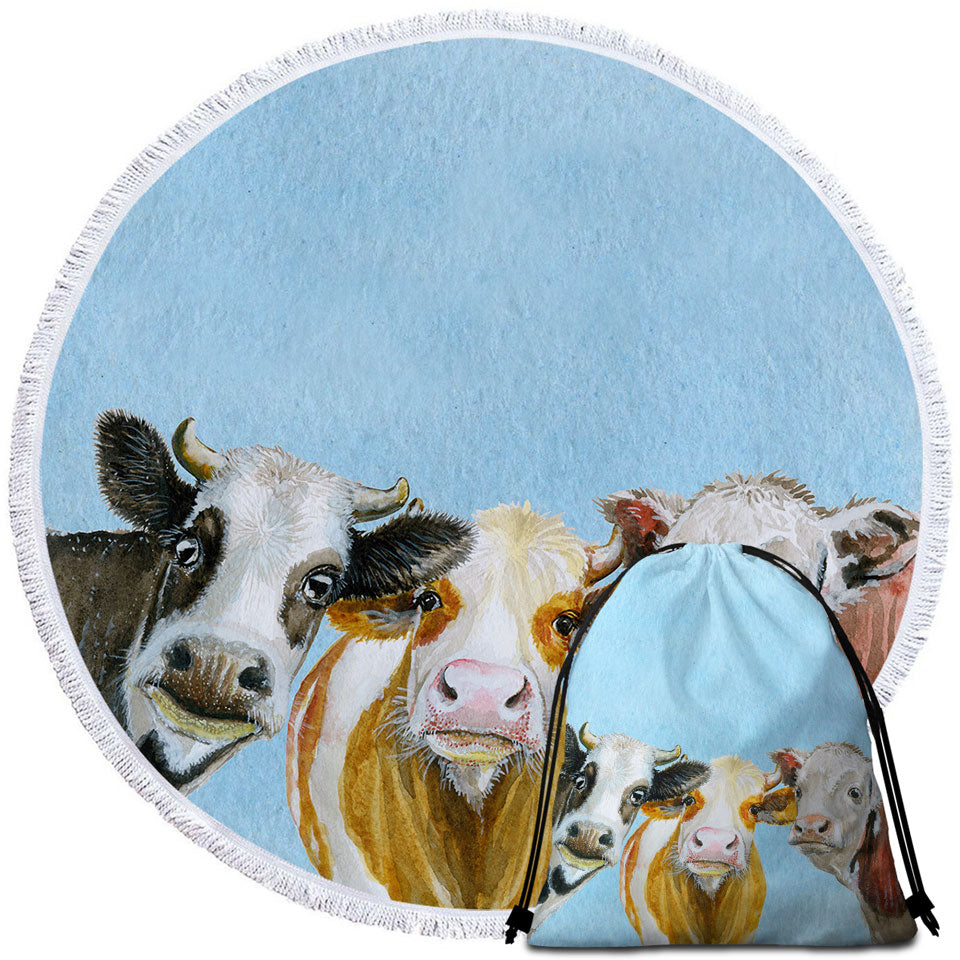 Art Painting Friendly Cows Cute Beach Towels