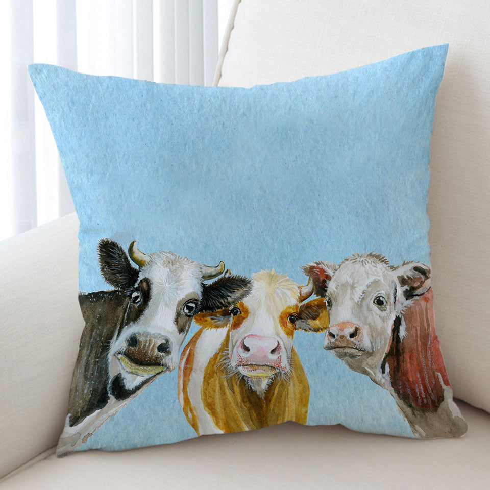 Art Painting Friendly Cows Cute Cushion Covers
