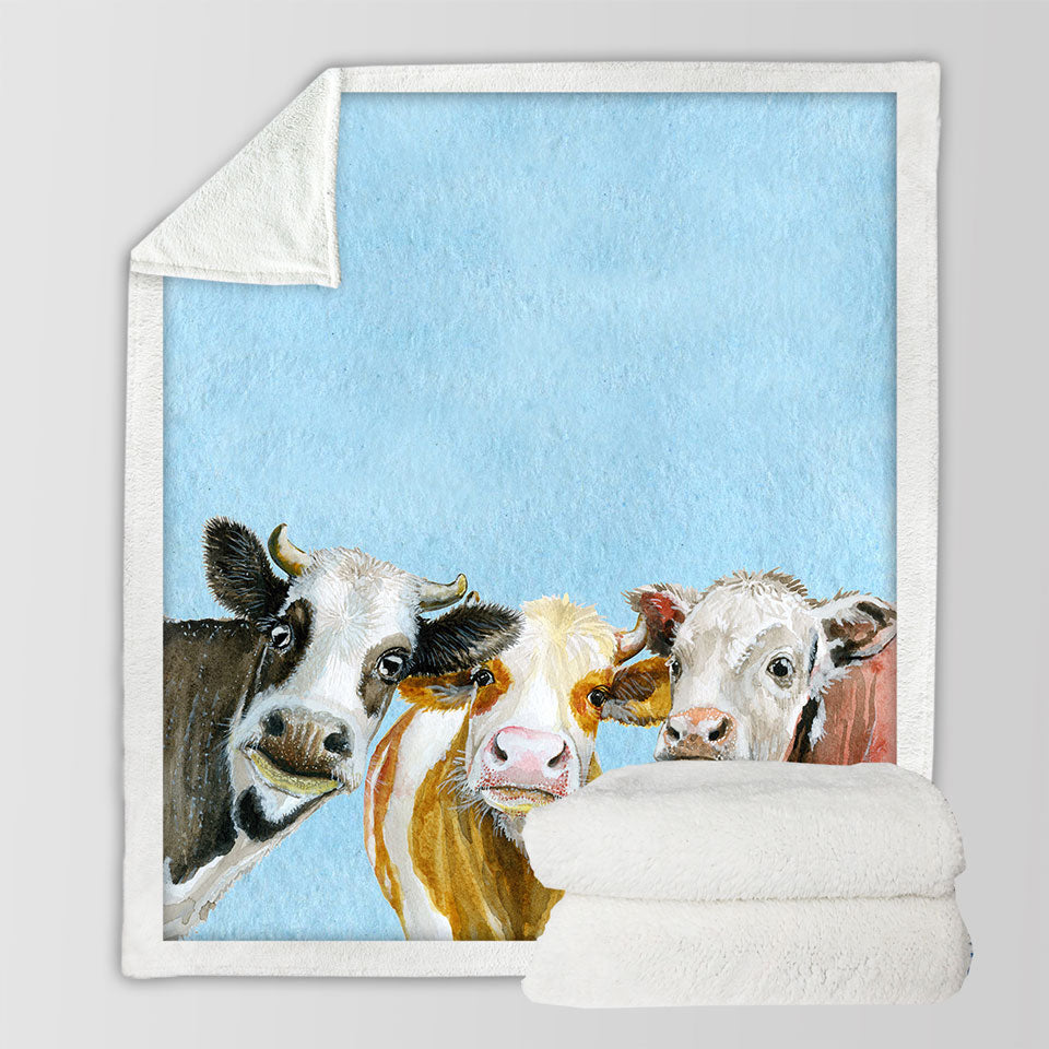 Art Painting Friendly Cows Cute Lightweight Blankets