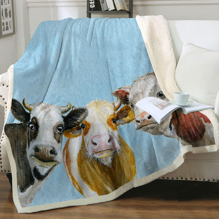 Art Painting Friendly Cows Cute Throws
