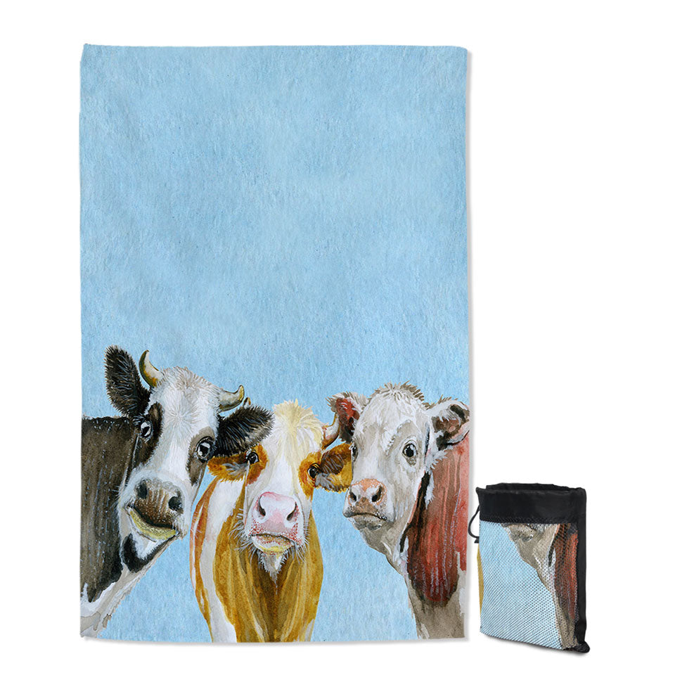 Art Painting Friendly Cows Cute Travel Beach Towel