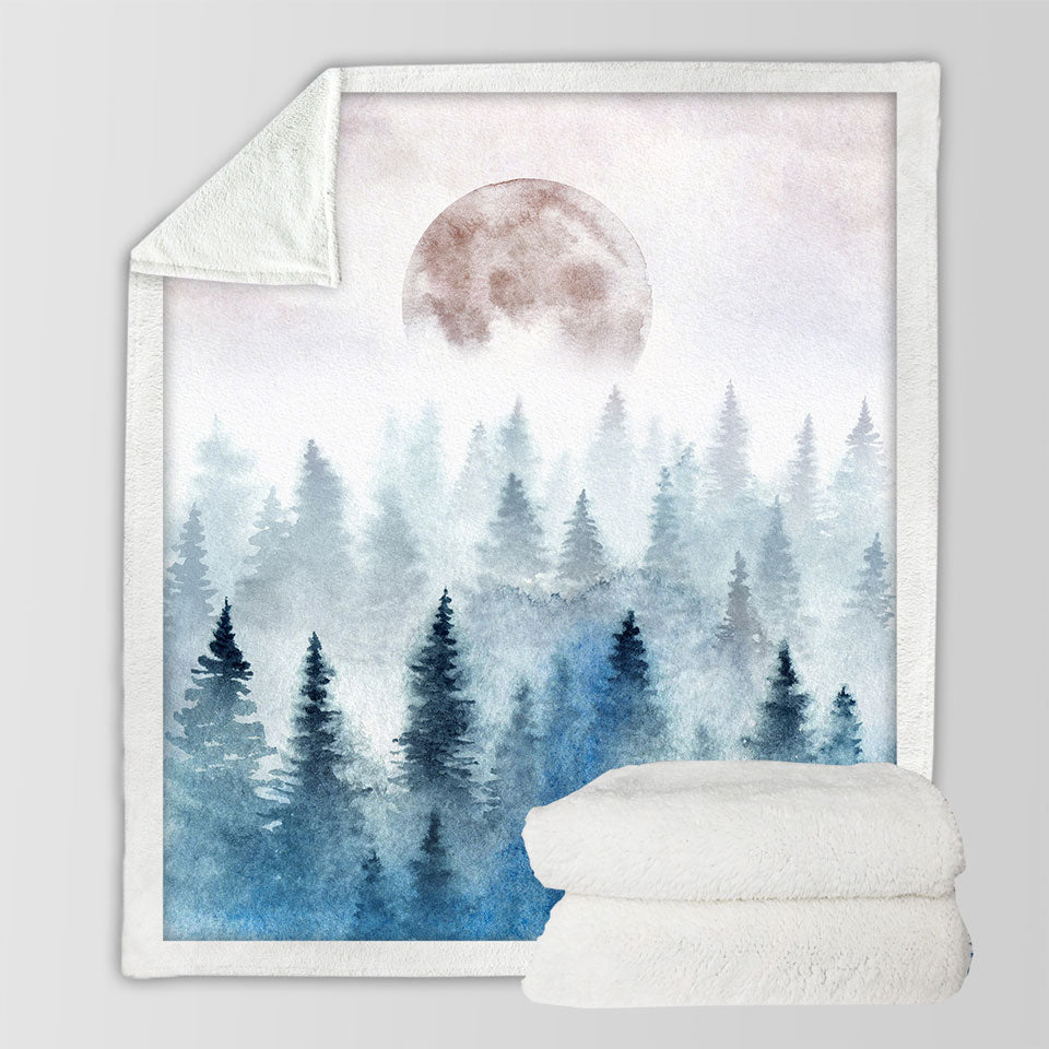 Art Painting Full Moon Forest Throw Blanket