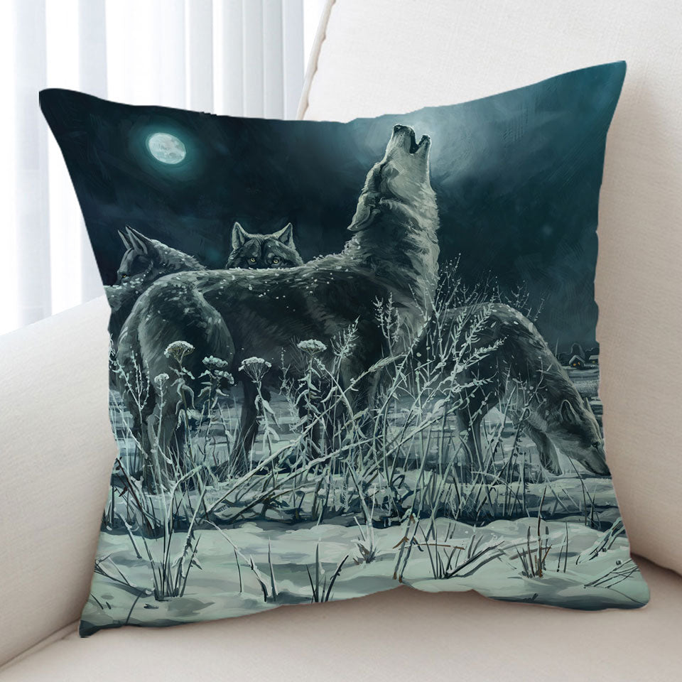 Art Painting Full Moon Wolf Cushion Cover
