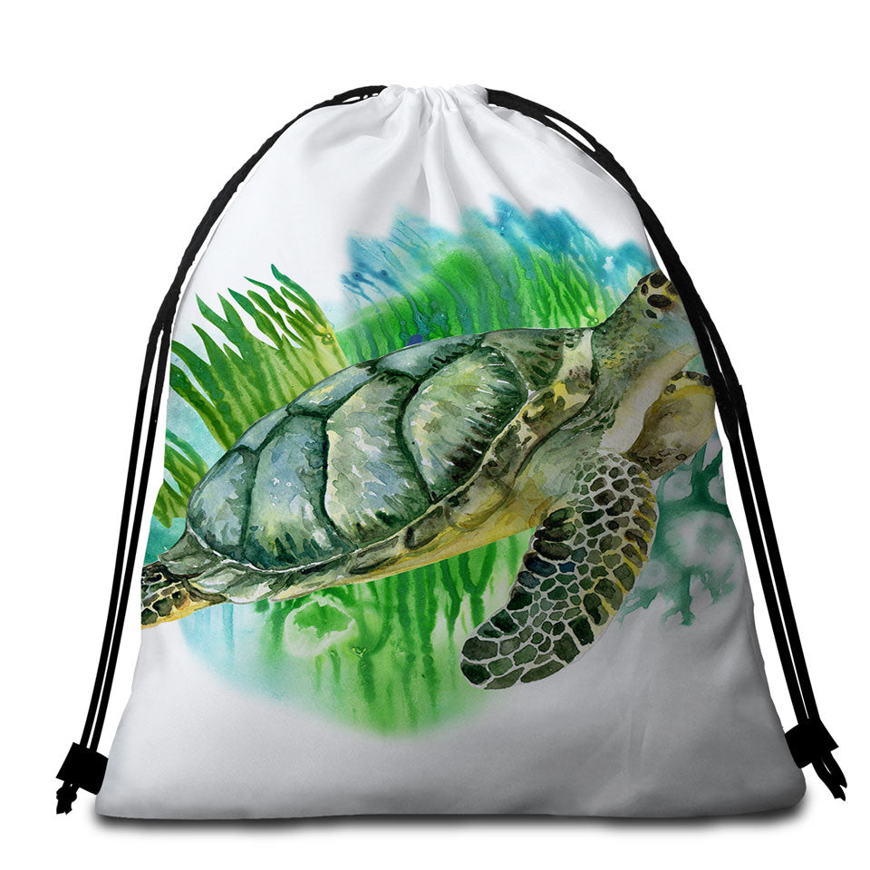Art Painting Green Turtle Beach Towels and Bags Set