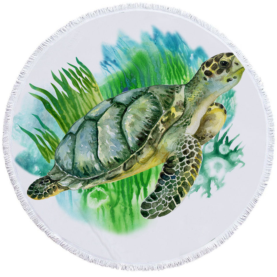 Art Painting Green Turtle Beach Towels