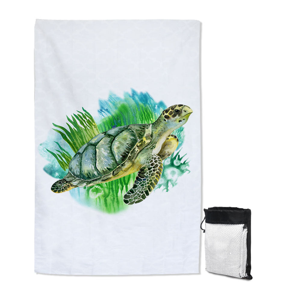 Art Painting Green Turtle Swims Towel
