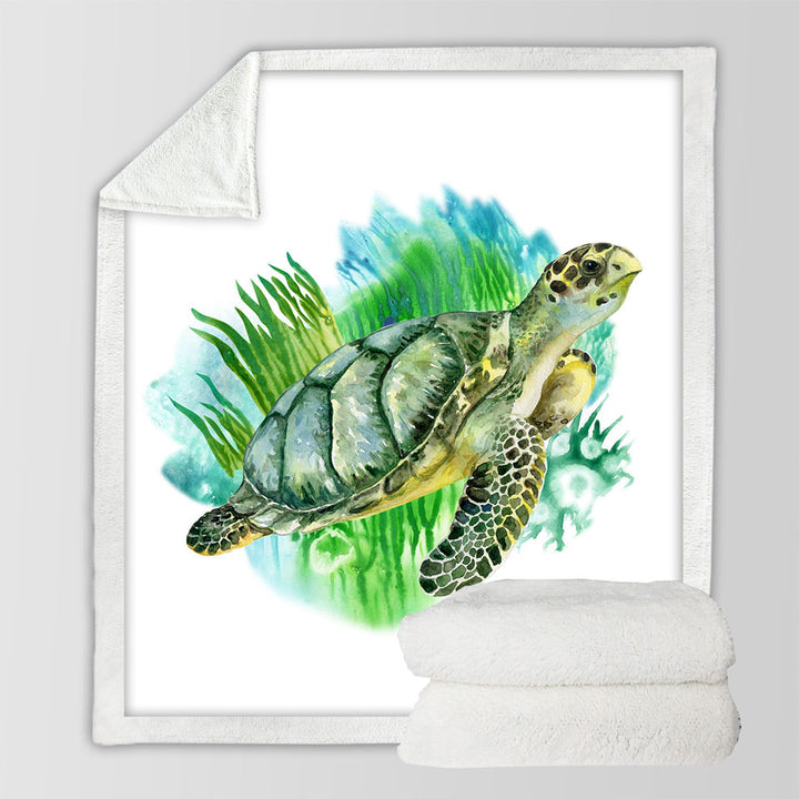 Art Painting Green Turtle Throw Blanket