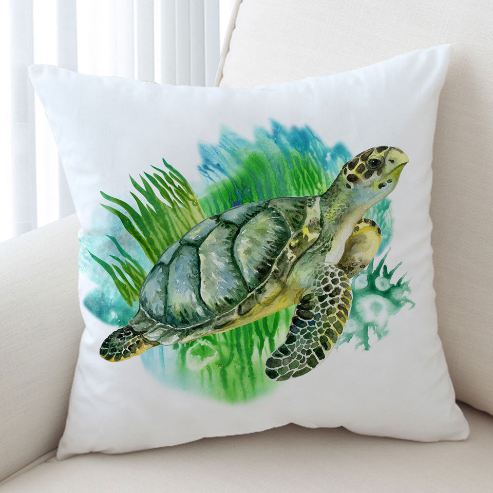 Art Painting Green Turtle Throw Pillow