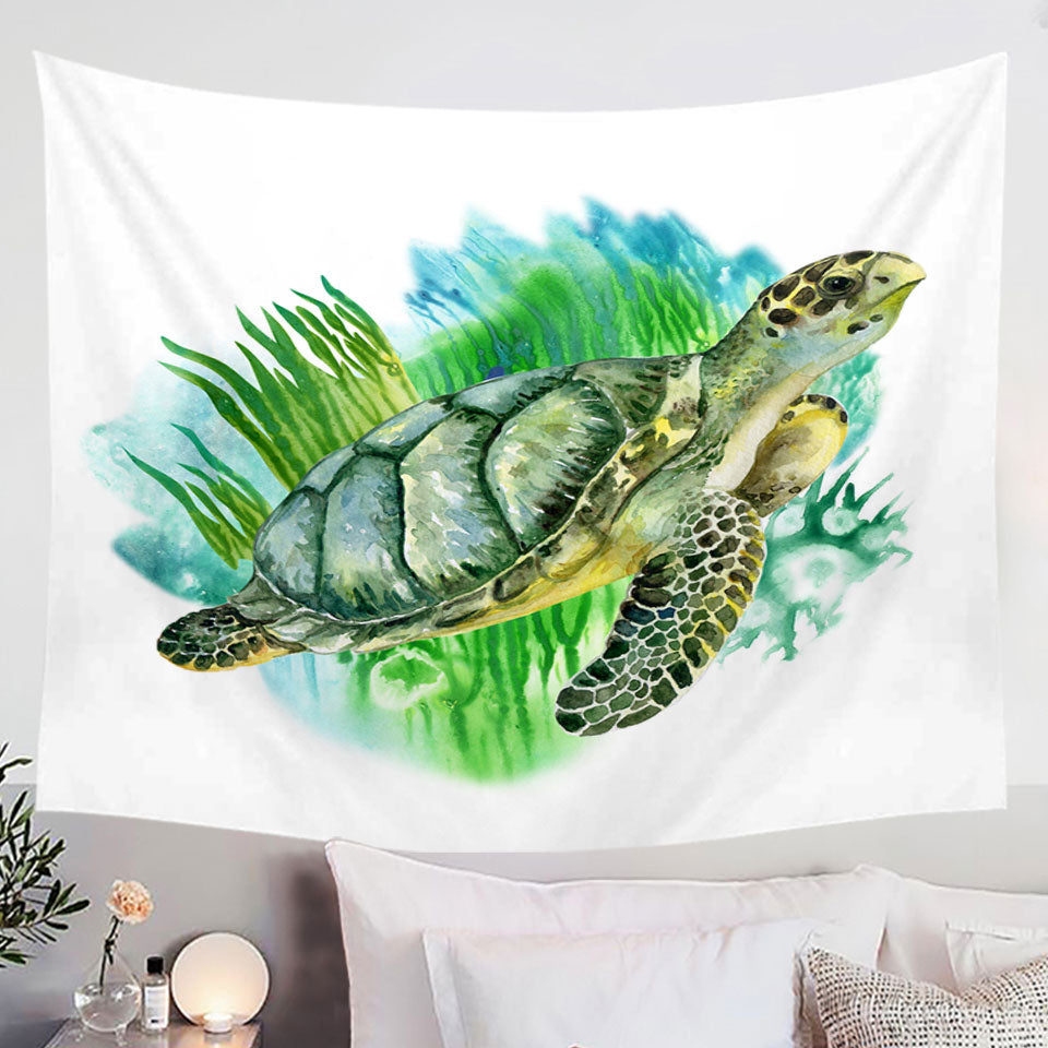 Art Painting Green Turtle Wall Decor Tapestry