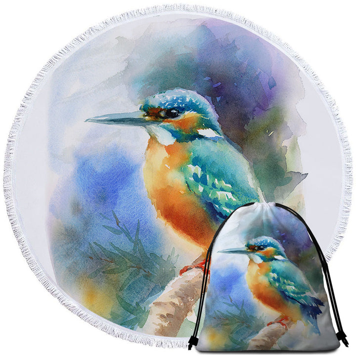 Art Painting Hummingbird Round Beach Towel