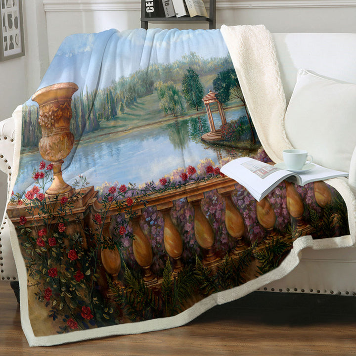 products/Art-Painting-Lake-Fleece-Blankets-Behind-a-Floral-Balustrade