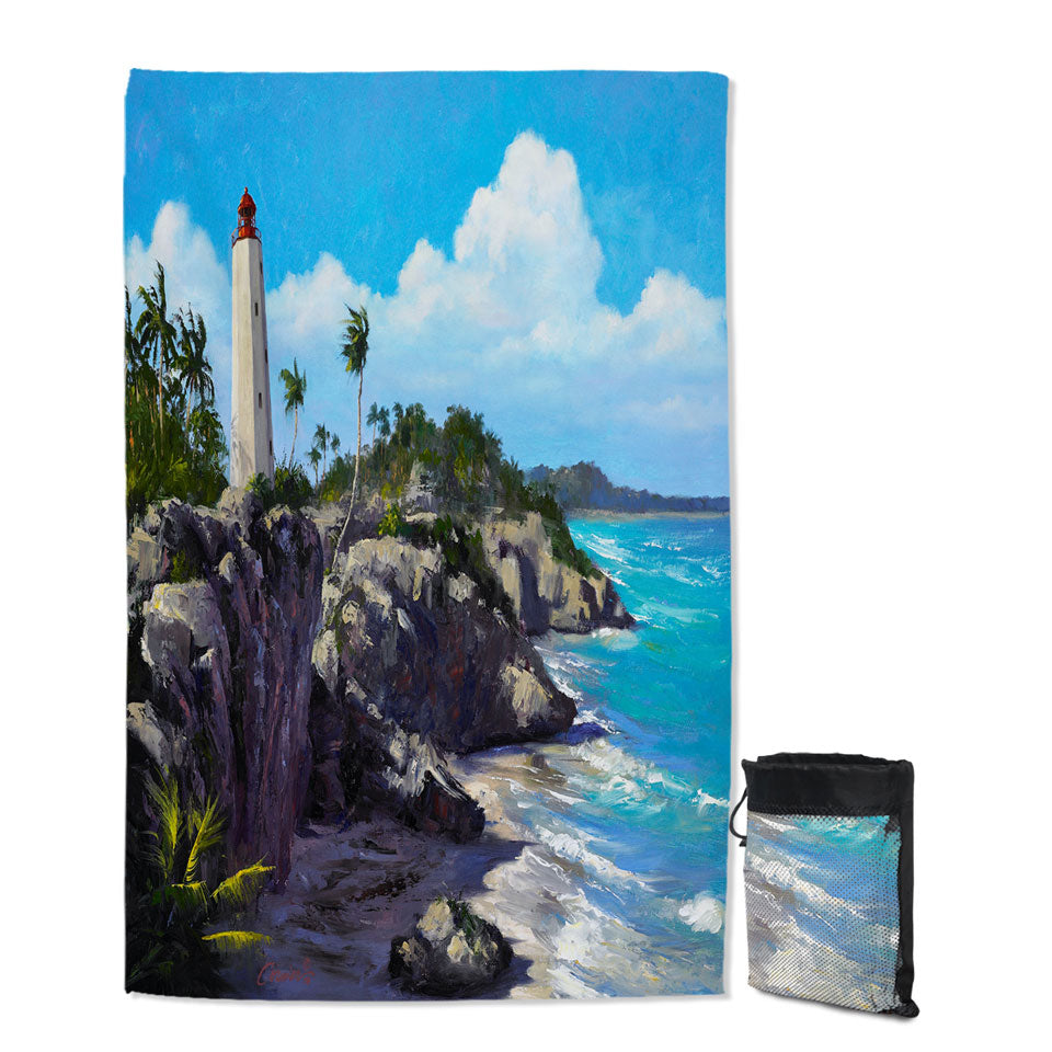 Art Painting Lighthouse Beach Towels Ocean Coastal Splendor