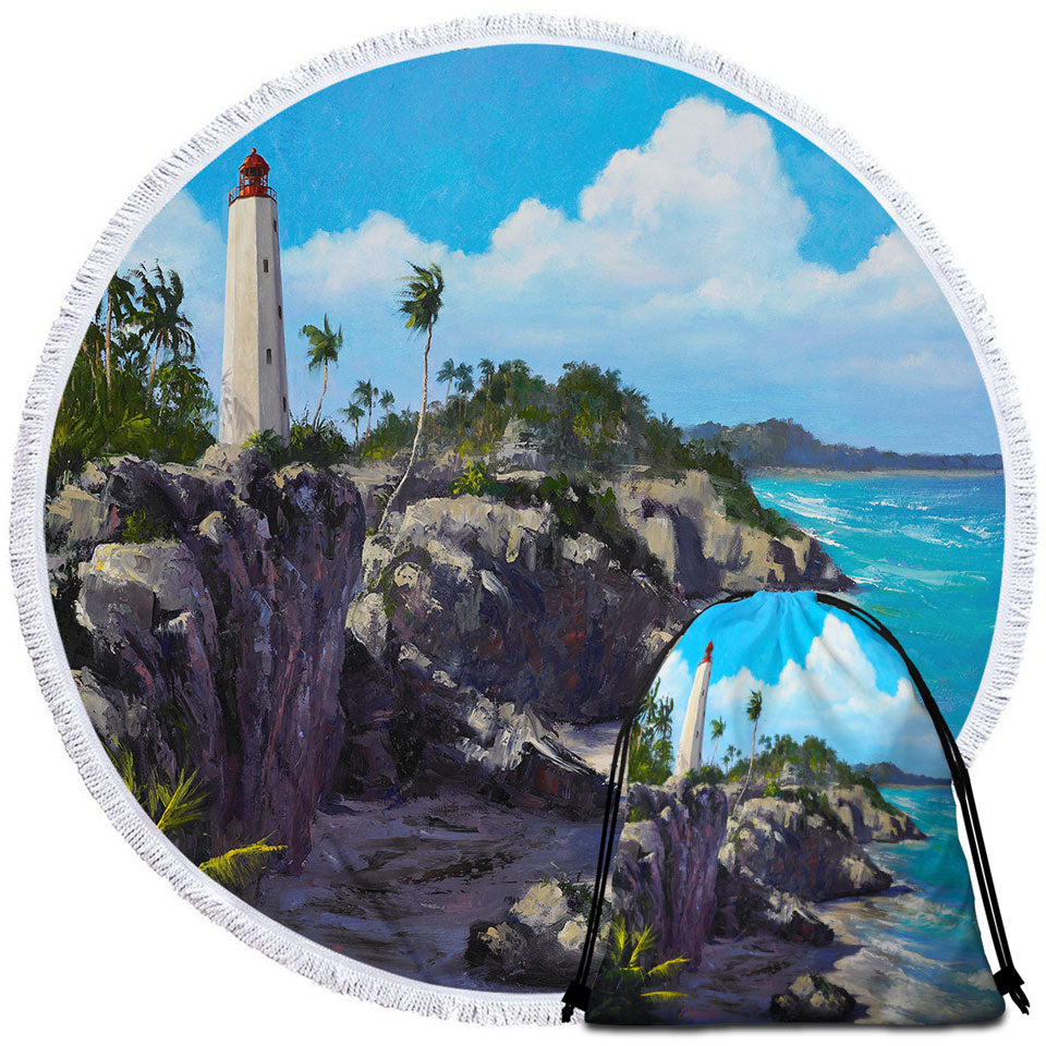 Art Painting Lighthouse Circle Beach Towel Ocean Coastal Splendor