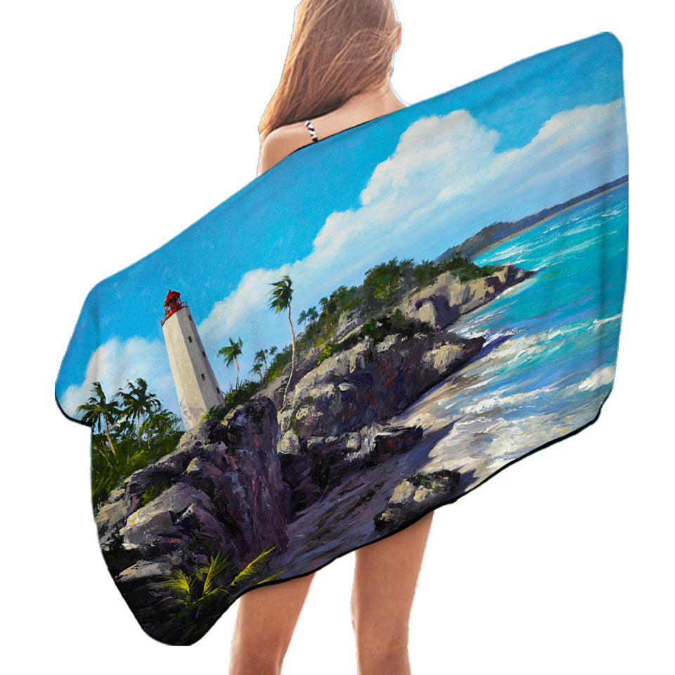 Art Painting Lighthouse Pool Towels Ocean Coastal Splendor