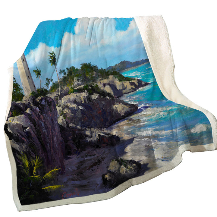 Art Painting Lighthouse Sherpa Blanket Ocean Coastal Splendor
