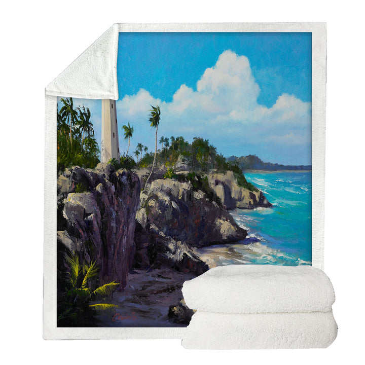 Art Painting Lighthouse Throw Blanket Ocean Coastal Splendor