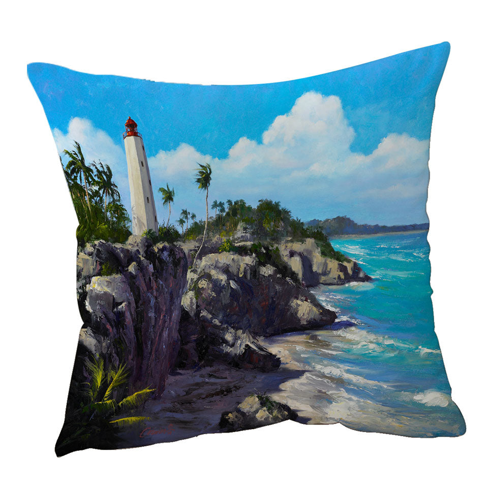 Art Painting Lighthouse Throw Pillow Ocean Coastal Splendor