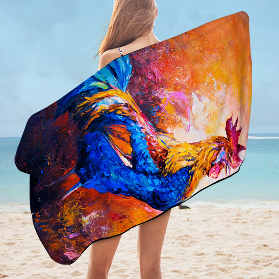 Art Painting Lightweight Beach Towel of Impressive Rooster