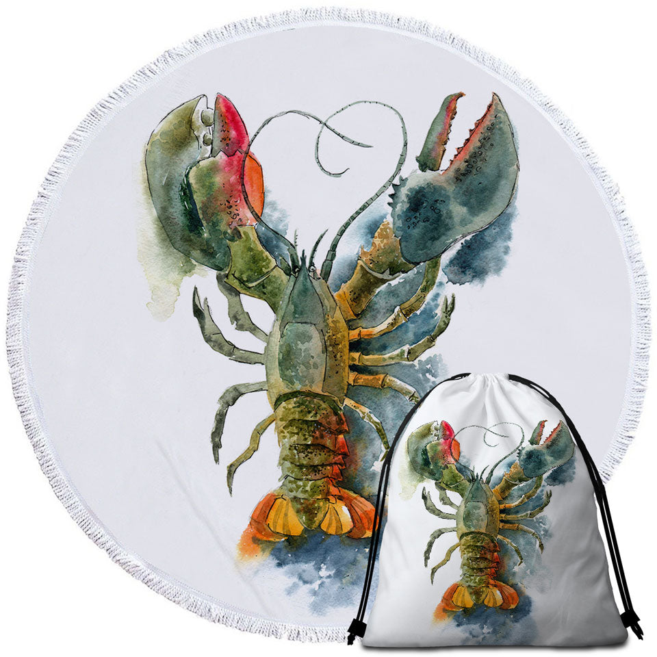 Art Painting Lobster Circle Beach Towel